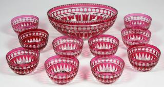 Appraisal: Lot of Victorian cranberry glass cut to clear dessert service