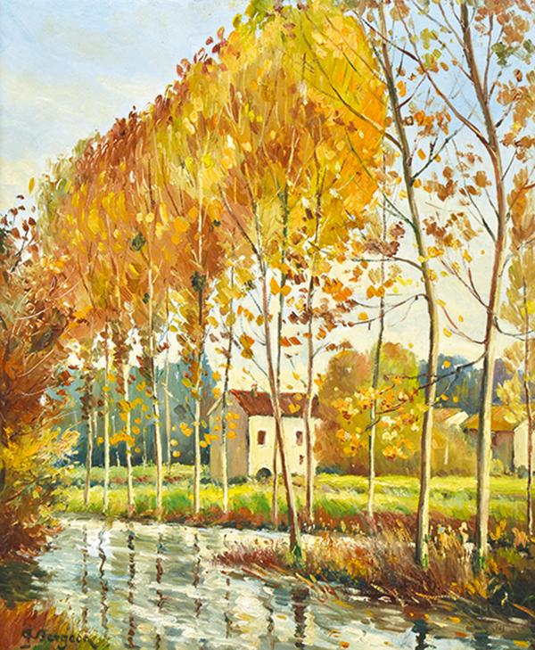 Appraisal: PIERRE BERGEON French th century Autumn Poplars France oil on