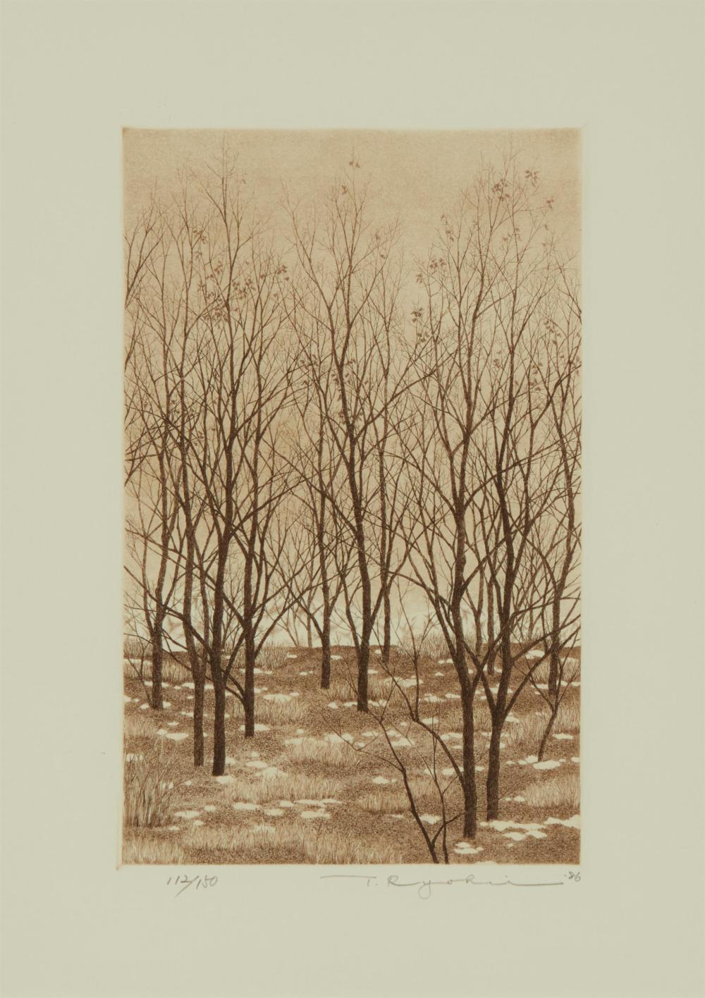 Appraisal: TANAKA RYOHEI - WINTER FOREST ETCHING ON PAPER PLATE H