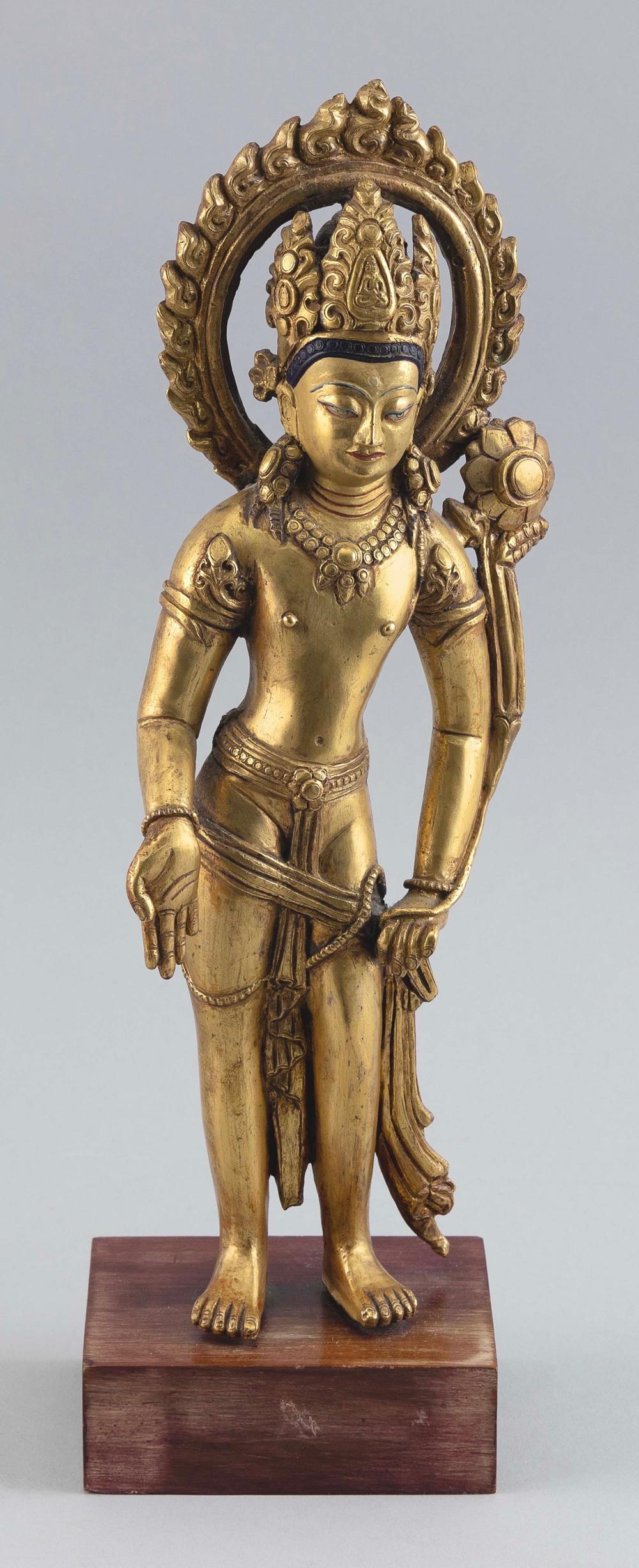 Appraisal: TIBETAN GILT-BRONZE FIGURE OF AVALOKITESHVARA PADMAPANI LOKESHVARA THE LOTUS HOLDER