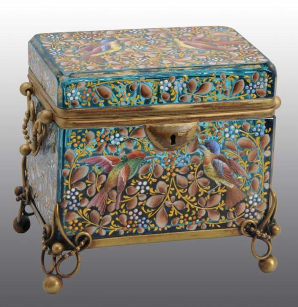 Appraisal: Glass Hand-Painted Enamel Moser Casket Box Description Birds and floral