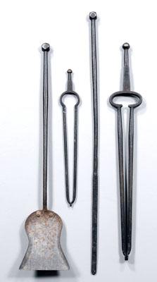 Appraisal: Four iron fire tools poker two pairs tongs and shovel