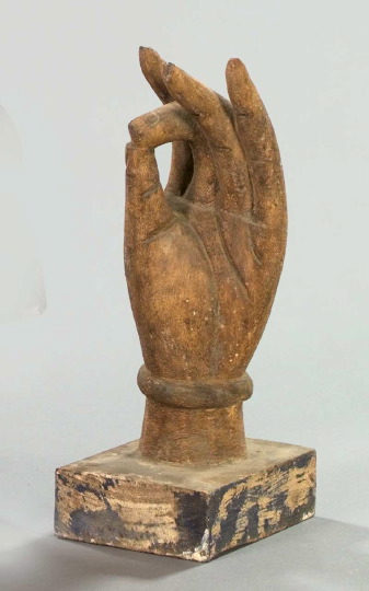 Appraisal: Polychromed and Carved Wood Figure of the Hand of Buddha