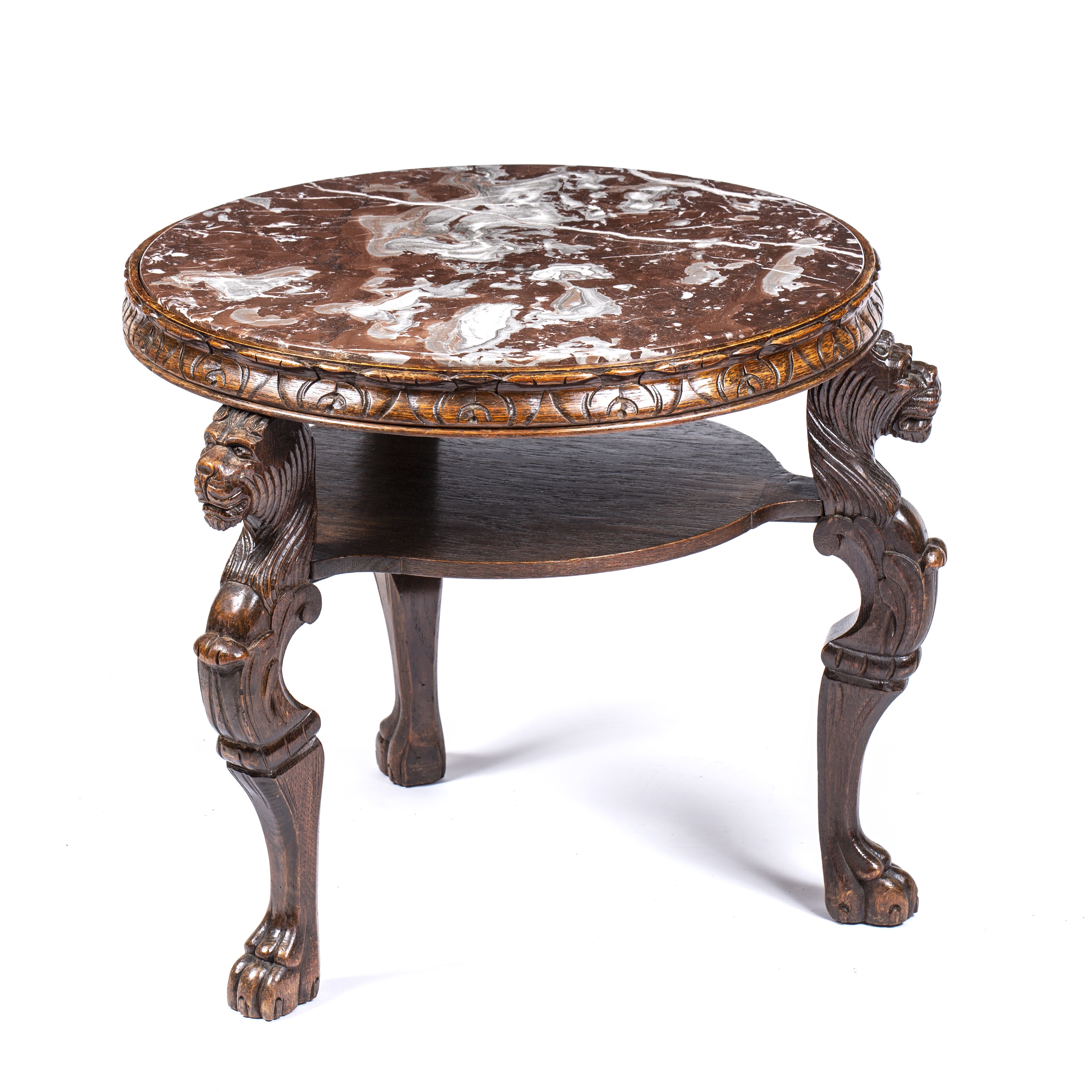 Appraisal: A Victorian oak circular occasional table with a marble inset