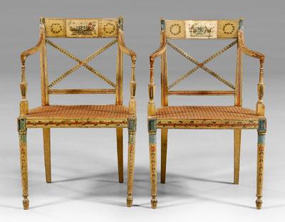 Appraisal: Fine pair Sheraton armchairs beech throughout with cane seats and