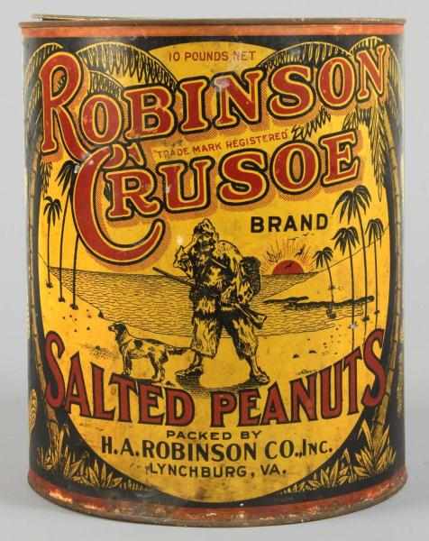 Appraisal: Robinson Crusoe Peanut Can Description Extremely rare tin with beautiful