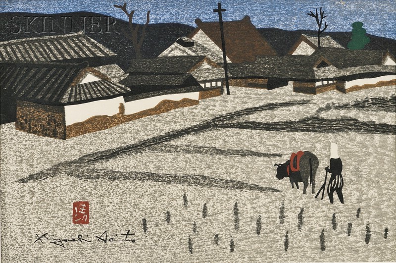 Appraisal: Kiyoshi Saito Japanese - Plowing Signed Kiyoshi Saito in ink