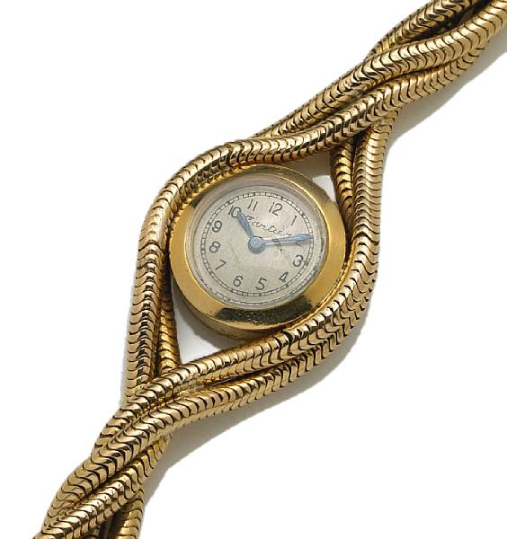 Appraisal: An eighteen karat gold backwind snake chain bracelet wristwatch Cartier