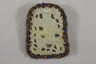 Appraisal: Antique Chinese Jade Sterling Silver Pendant Antique Chinese Jade Sterling