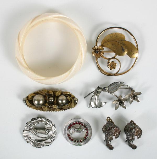 Appraisal: Lot of seven pieces vintage costume jewelry including a carved