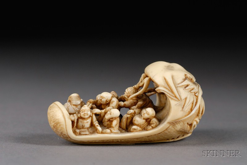 Appraisal: Ivory Netsuke Japan th century the gods of luck traveling