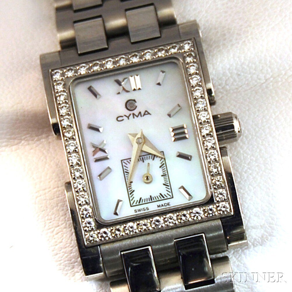 Appraisal: Lady's Stainless Steel Diamond and Mother-of-pearl Cyma Imperium Wristwatch the