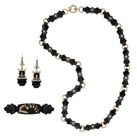 Appraisal: Antique Gold Black Onyx and Split Pearl Necklace Pair of