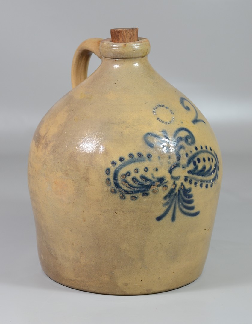 Appraisal: gallon blue dragonfly decorated stoneware ovoid jug J B Caire