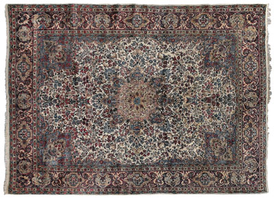 Appraisal: Kerman rug dense floral designs and central medallion on ivory