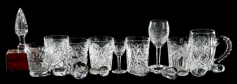 Appraisal: Cut Glass Table Items Glasses Stopppers Libbey Colonna tumbler Libbey