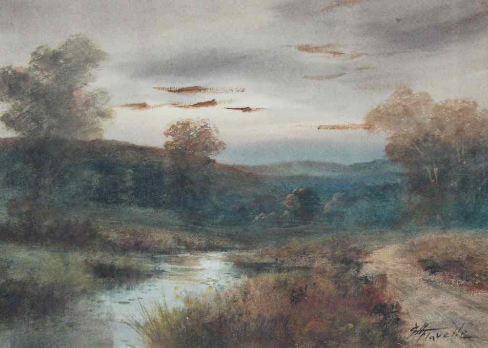 Appraisal: FLAVELLE Geoff American th C Grey Landscape with Stream and