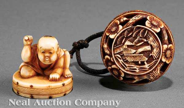 Appraisal: Two Japanese Ivory Netsuke Meiji Period - the first in