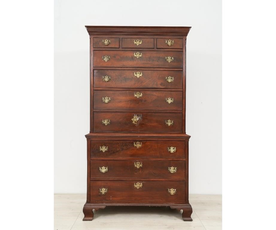 Appraisal: Pennsylvania Chippendale walnut chest on chest circa signed in drawer