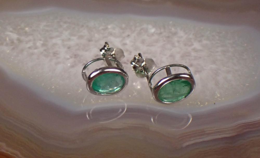 Appraisal: PAIR OF EMERALD AND FOURTEEN KARAT GOLD EAR STUDS each