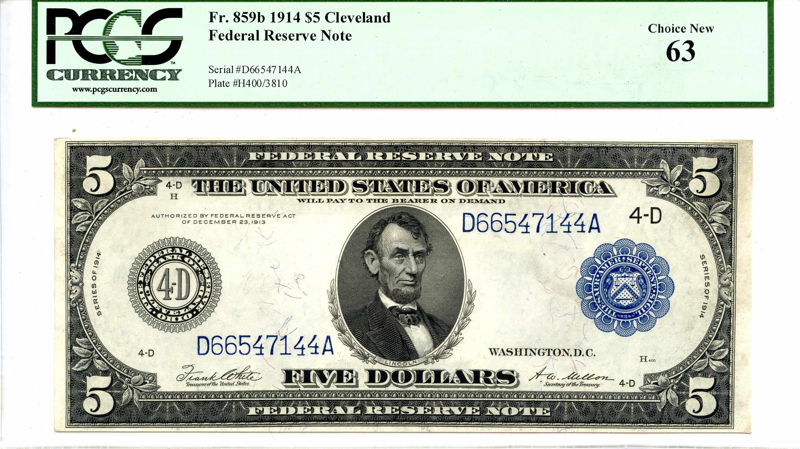 Appraisal: Fr b Federal Reserve Note Cleveland Choice New PCGS This