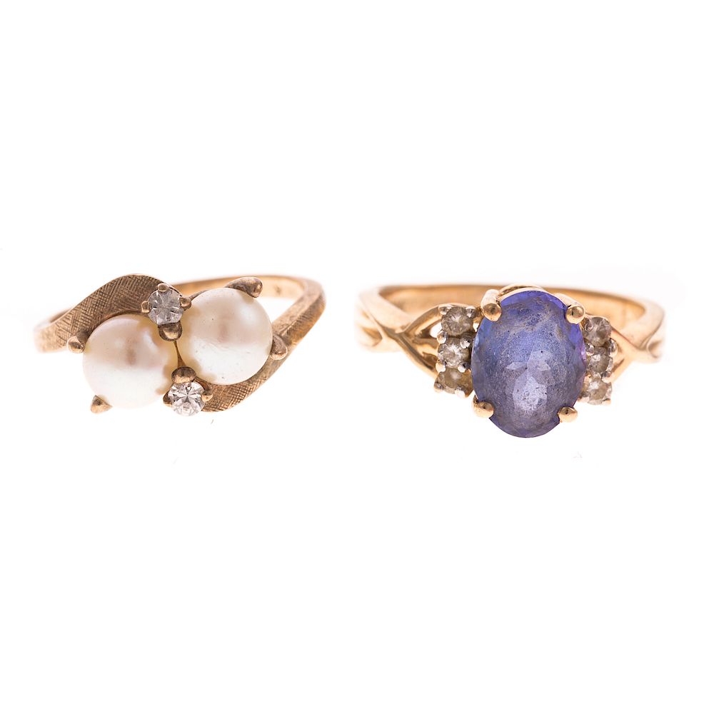 Appraisal: Two Ladies Rings with Tanzanite Pearls Diamonds K yellow gold