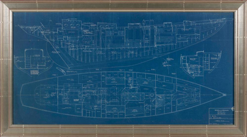 Appraisal: YACHT BUILDER'S BLUEPRINT NEW YORK TH CENTURY X SIGHT FRAMED