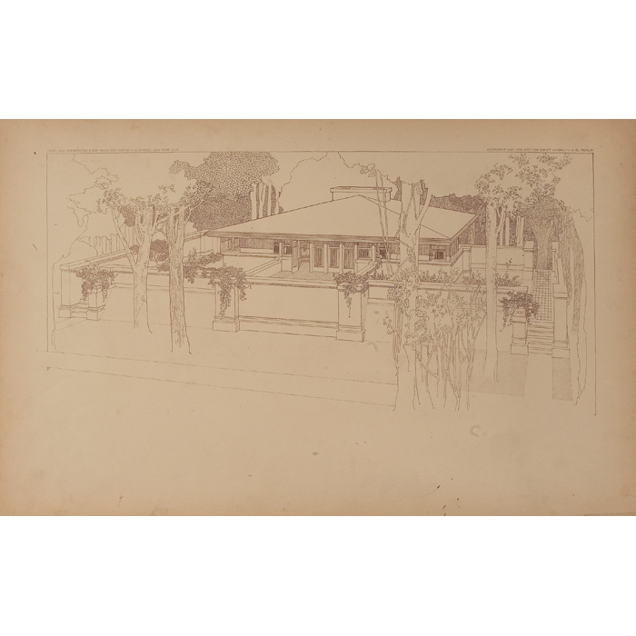 Appraisal: Frank Lloyd Wright Wasmuth print Plate XXX with tissue overlay