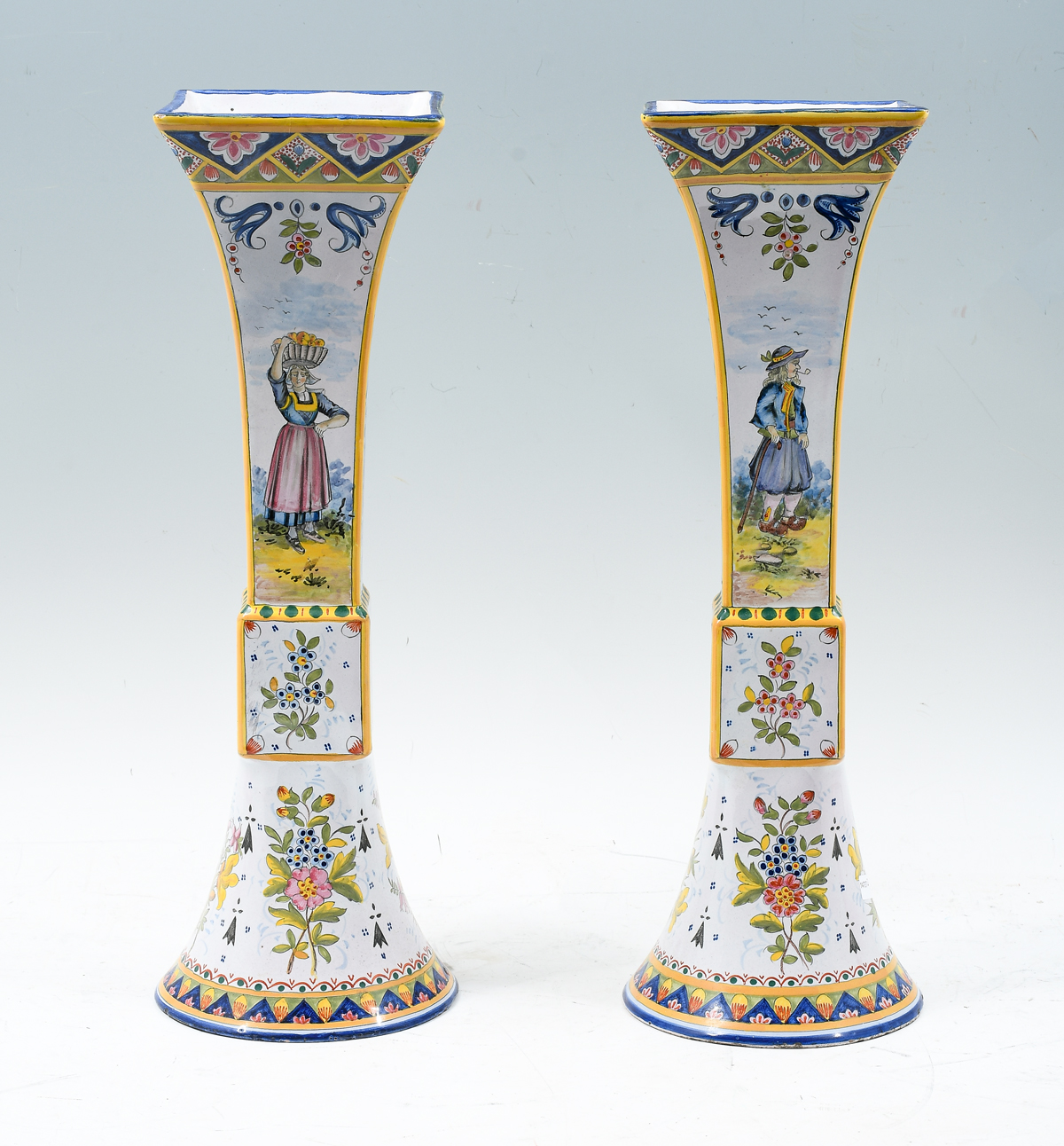 Appraisal: PAIR QUIMPER BEAKER FORM VASES HB Quimper vases decorated with