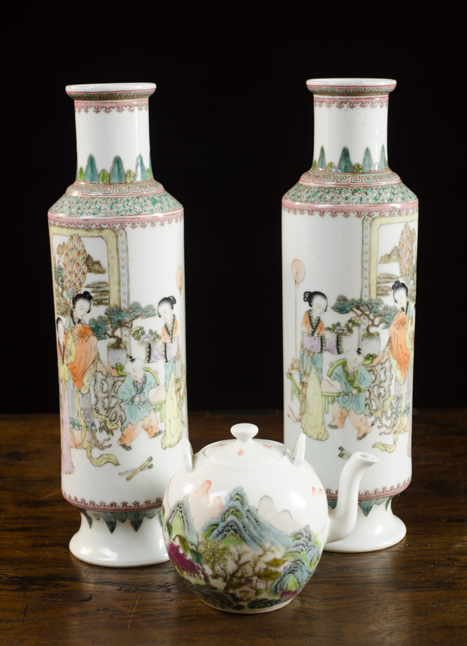 Appraisal: PAIR OF CHINESE REPUBLICAN HAND PAINTED PORCELAIN POET VASES WITH