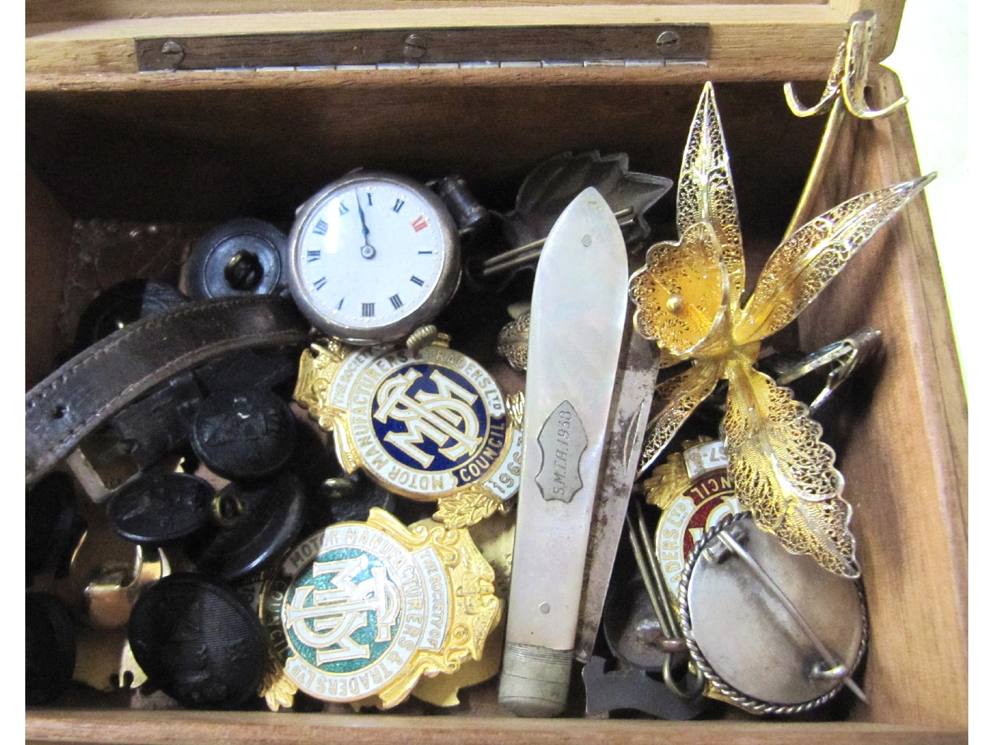 Appraisal: A box of miscellania - silver watch fruit knife enamel