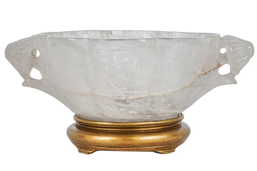 Appraisal: CARVED FLUTED ROCK CRYSTAL BOWLon gilt metal base of a