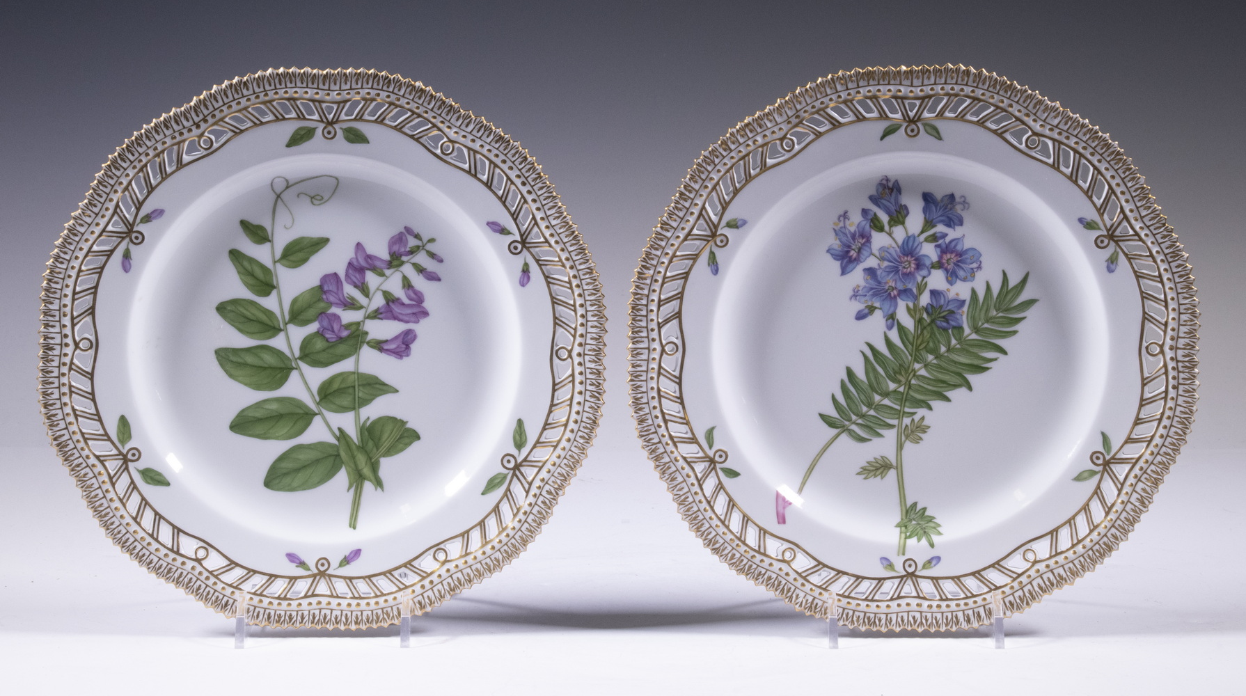 Appraisal: PR ROYAL COPENHAGEN FLORA DANICA PLATES Pair of Hand Painted