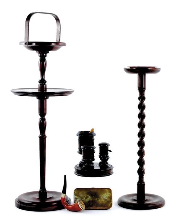 Appraisal: Smoking stand and articles two smoking stands H and ebonized