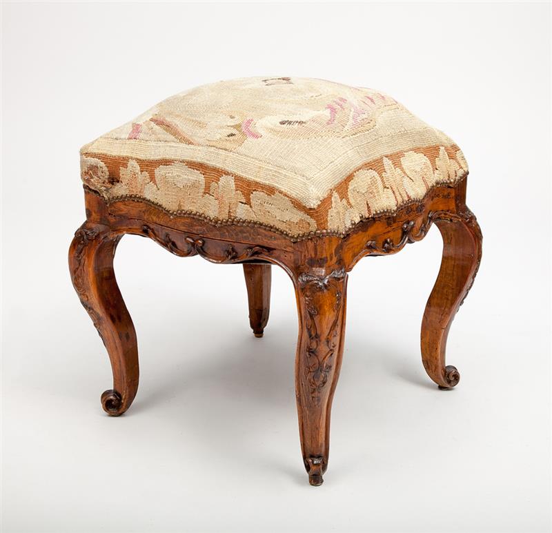 Appraisal: German Rococo Carved Walnut Stool With tapestry-upholstered seat x x