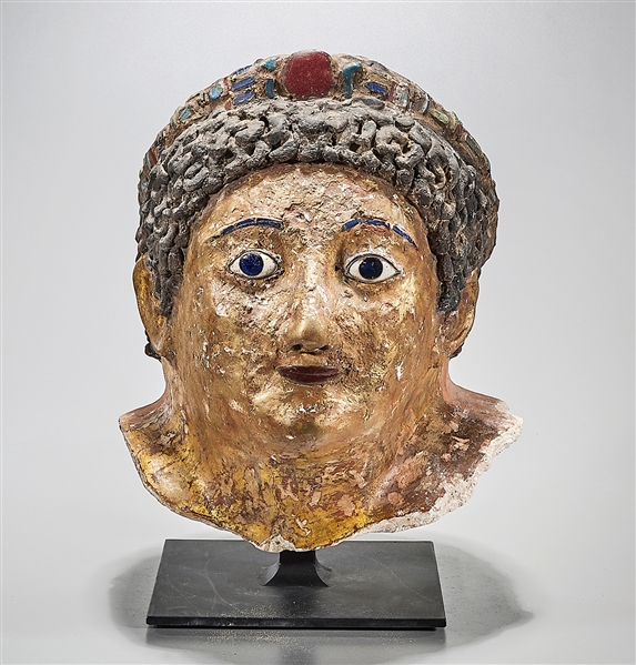 Appraisal: Huge Egyptian Roman Period plaster mummy mask with inlaid glass