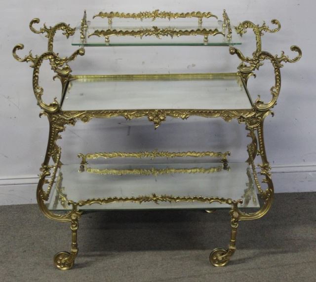 Appraisal: Ornate Brass and Glass Tea Cart Great quality with glass