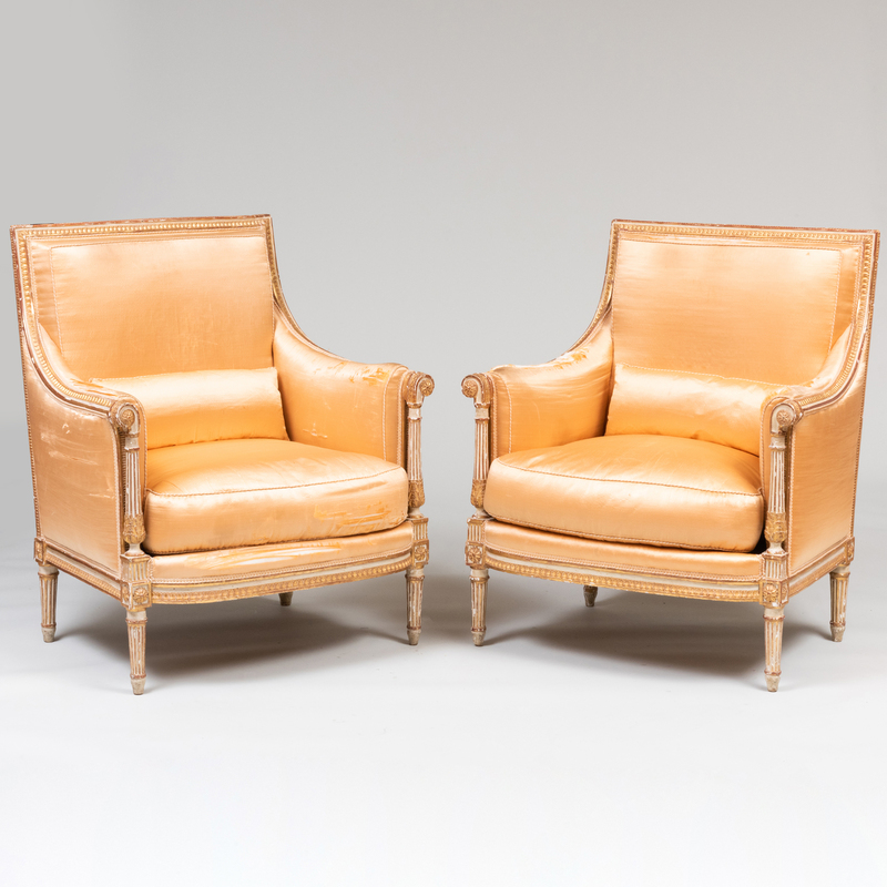 Appraisal: Fine Pair of Large Directoire Grey Painted and Parcel-Gilt Berg