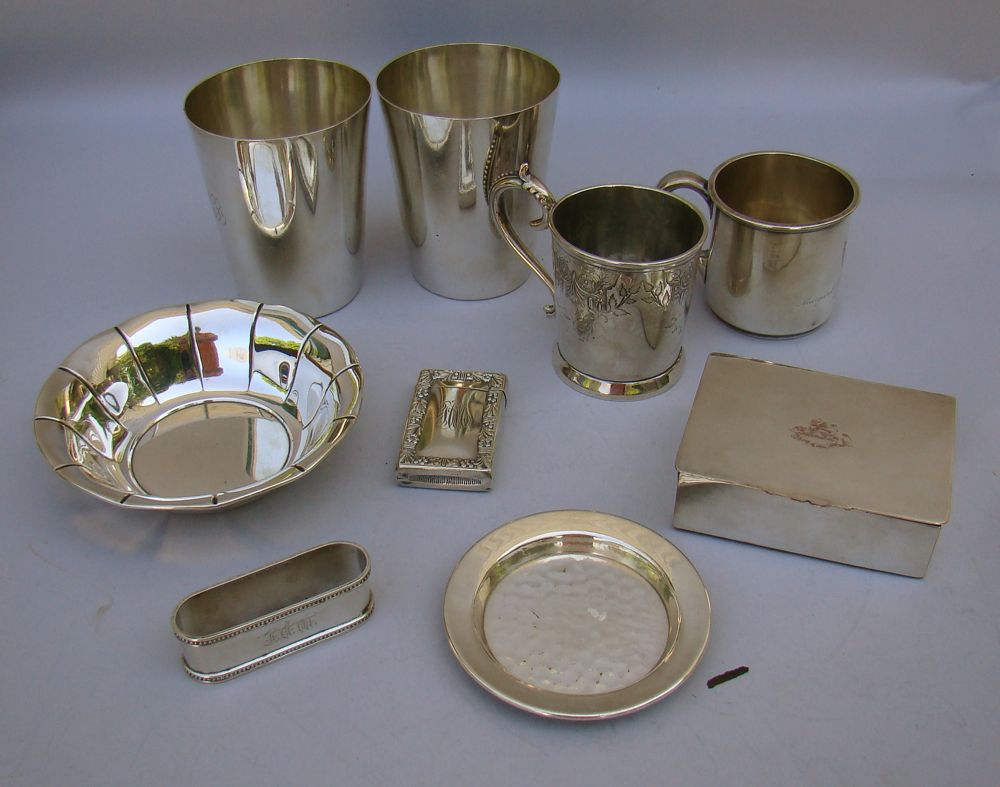 Appraisal: ASSORTED STERLING SILVER AND SILVER PLATED HOLLOWWARE By various makers