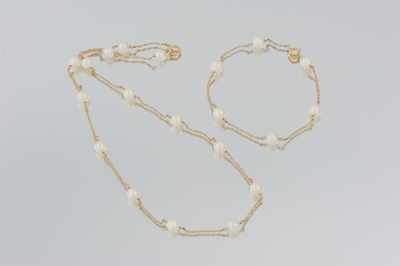 Appraisal: A Delicate Pearl Necklace and Bracelet k yellow gold chain