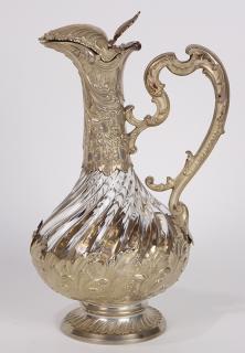 Appraisal: French Baroque style crystal and silver claret jug French Baroque