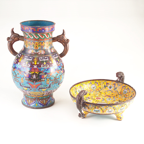 Appraisal: Two Chinese cloisonne vessels an urn and a footed bowl