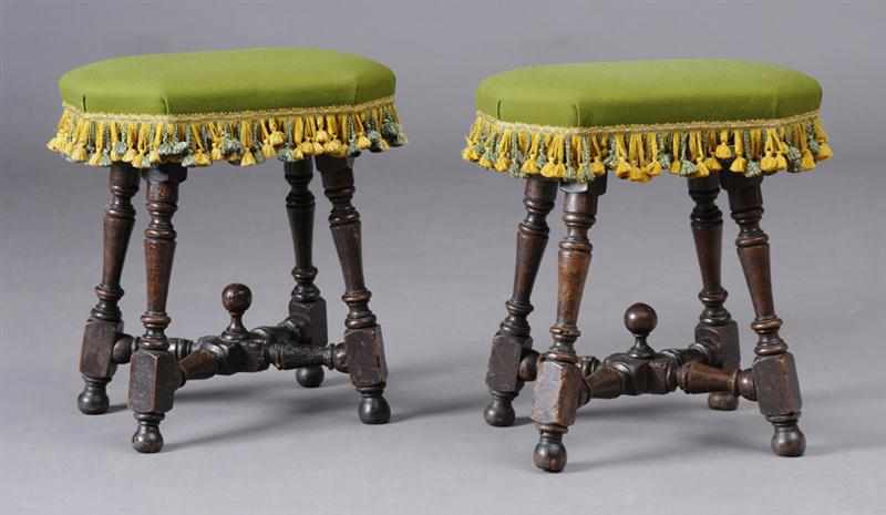 Appraisal: PAIR OF ITALIAN BAROQUE WALNUT STOOLS Each with an octagonal-shaped