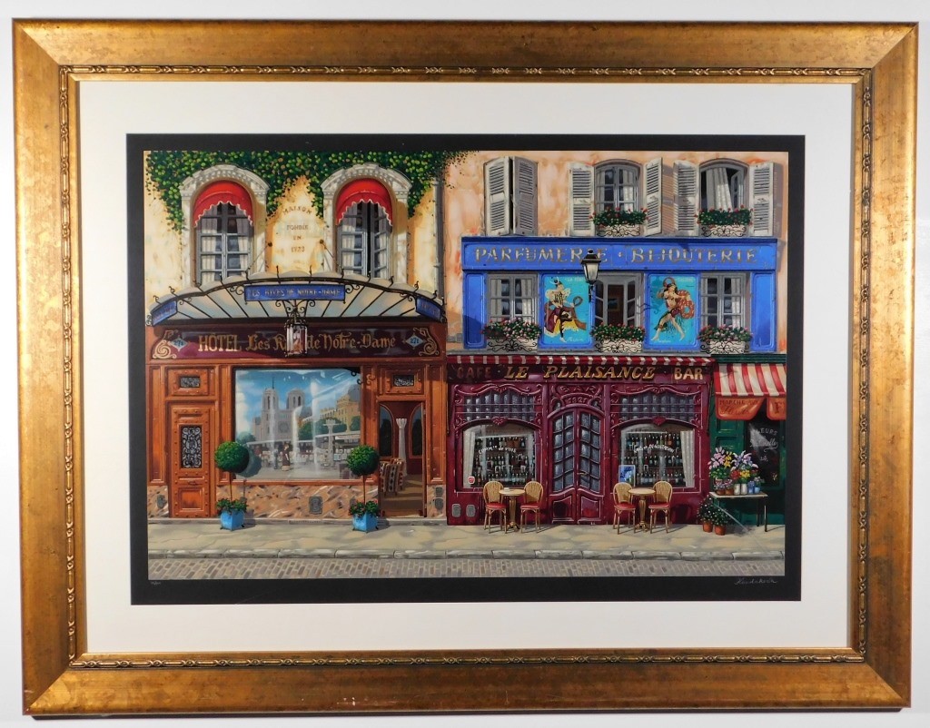 Appraisal: LIUDMILA KONDAKOVA PARISIAN STOREFRONT SERIGRAPH California b Titled Les Rives