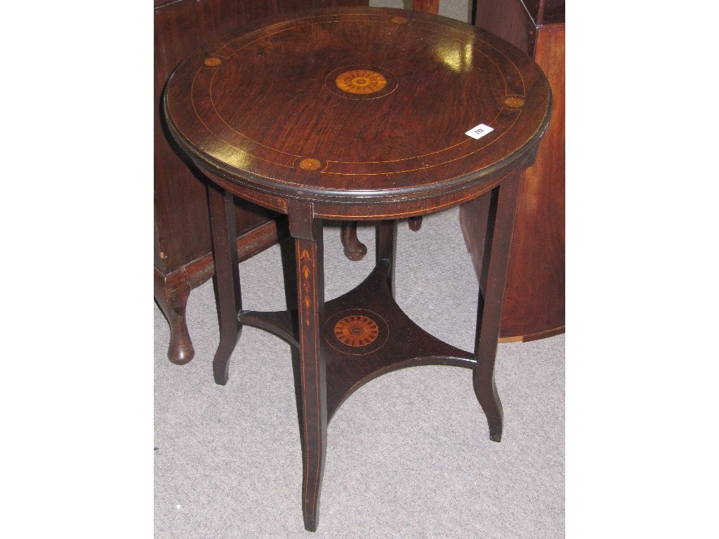 Appraisal: Rosewood and inlaid circular two tier occasional table