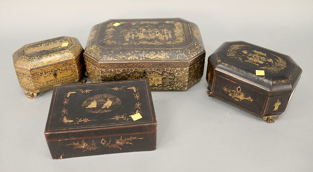 Appraisal: Four chinoiserie decorated Chinese boxes lg in to in Provenance