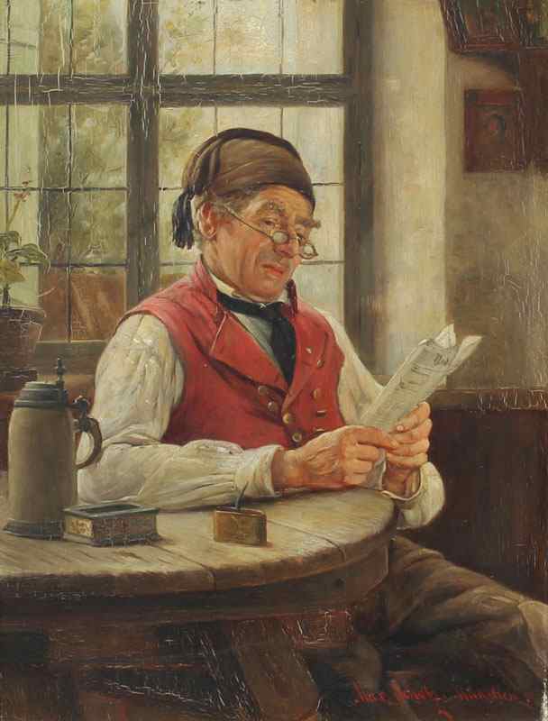 Appraisal: SCHOLZ Max German - Bespectacled Man Reading a Newspaper in