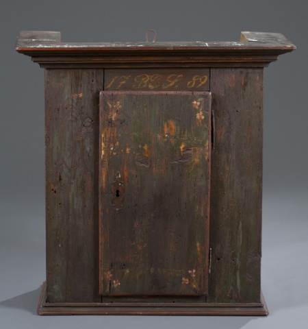 Appraisal: Possibly th Century Painted Hanging Cabinet Original black paint with