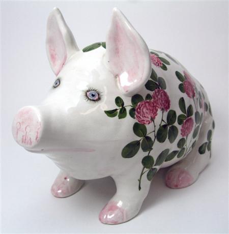 Appraisal: WEMYSS LARGE PIG FIGURE POST decorated by Joe Nekola with