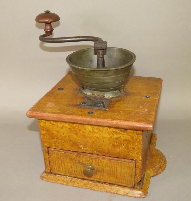 Appraisal: EARLY PEWTER RIM BOX-TYPE COFFEE MILL BY G D MILLca